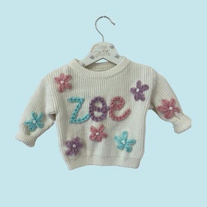 Personalized Daisy Sweater – Hand-Embroidered Baby & Toddler Gift