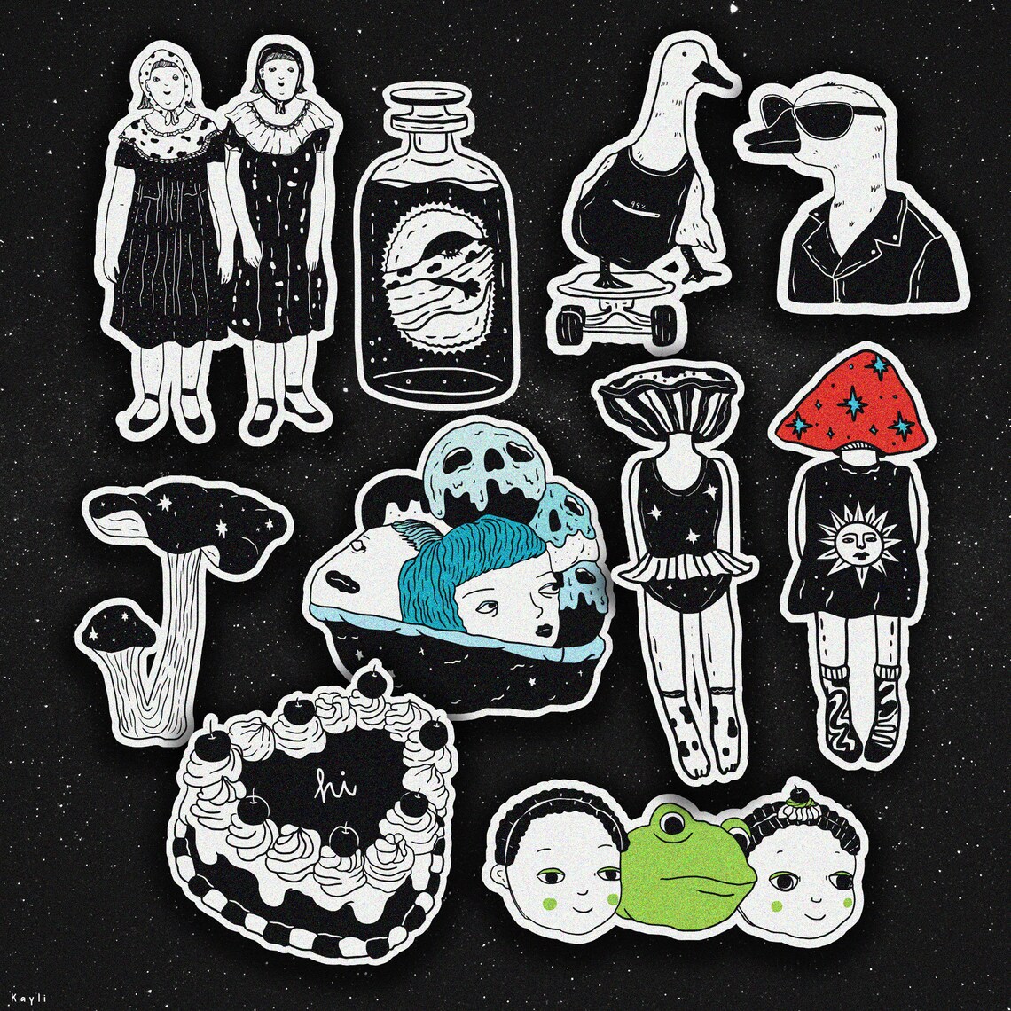 Spooky dark style sticker bomb/Creepy cute sticker set of 10 - Etsy 日本