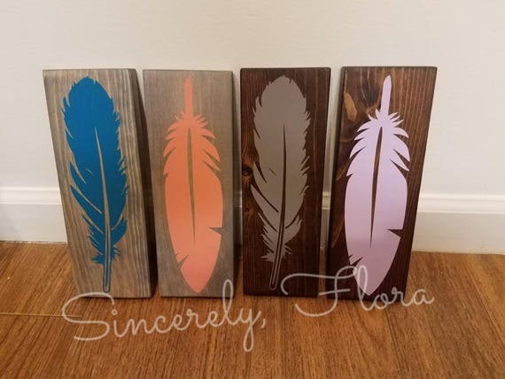 Feather Wood Sign Bedroom Decor Wood Sign Rustic Woodland Theme Bright Colors Kids Nursery Gallery Wall Gift Idea Handpainted