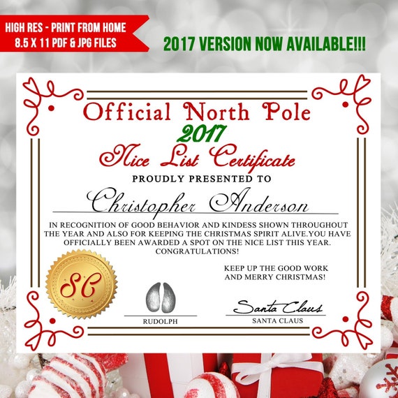 Printable Nice List Certificate Santa Letter Nice list | Etsy