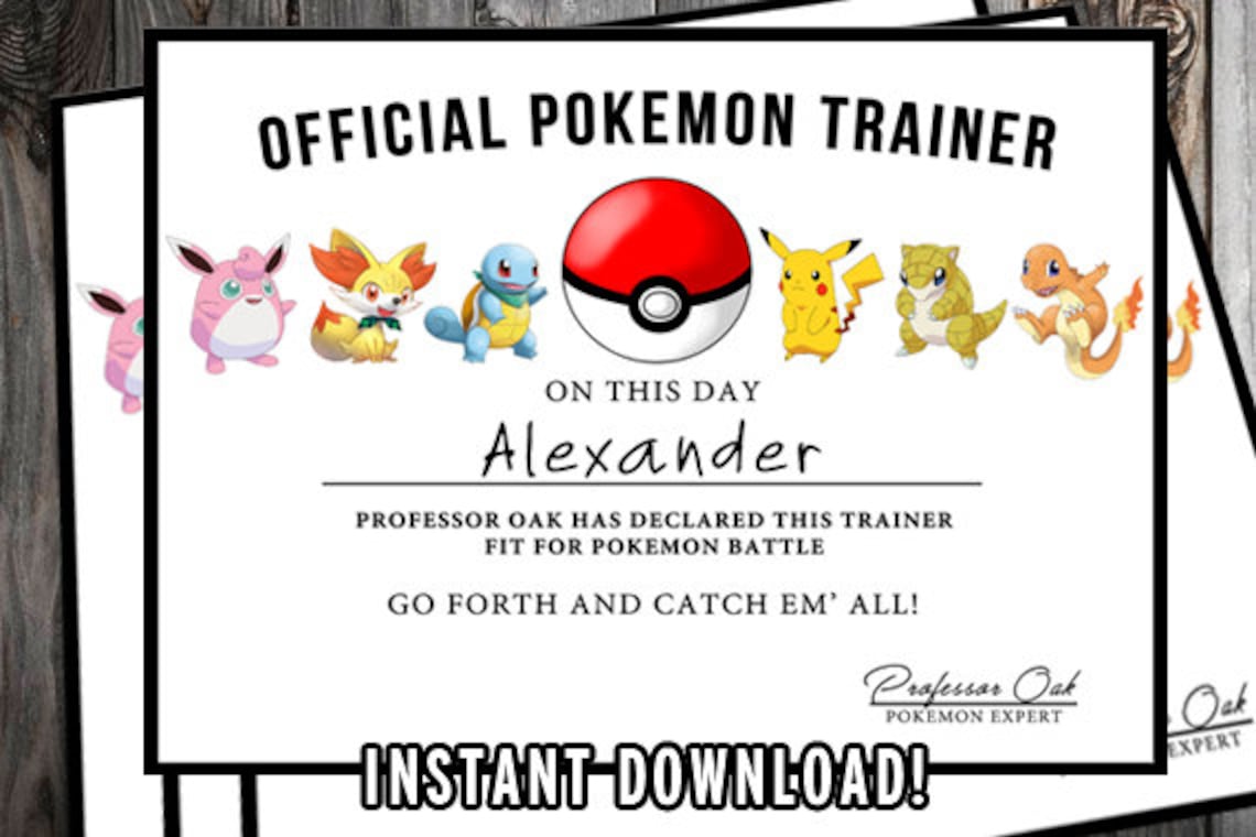 Pokemon Certificate Pokemon Birthday Printable Pokemon Etsy