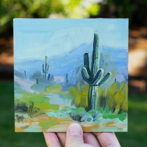 Pintura a óleo de paisagem de cacto do deserto em painel