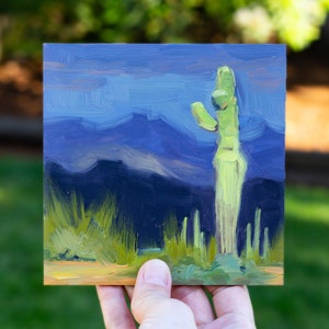 Acenando Olá - Pintura a óleo de paisagem de cacto do deserto no painel