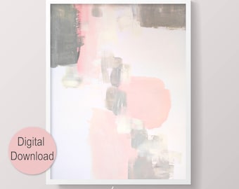 Large Blush Pink Grey Abstract Art Digital Download, Modern Minimalist Acrylic Painting for Bedroom Behind Bed Head Wall, Printable Vertical