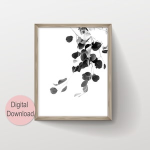Black and White Leaves Art Print Printable Wall Art, Minimalist Botanical Print, Digital Download Photography Prints for Living Room Decor