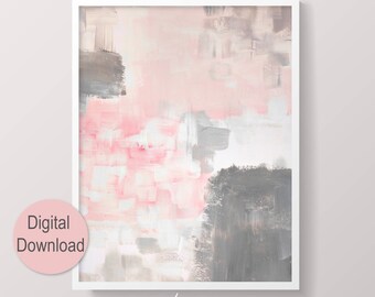 Large Pastel Pink Grey Abstract Art Digital Download, Sizeable to Fits Frame, Modern Acrylic Painting for Living Room Wall Décor Printable