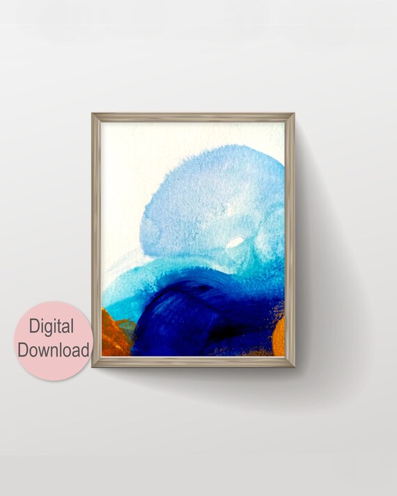 beach house decor blue leave painting abstract watercolor printable commercial use wall art printable 8x10 and 18x24 instant download