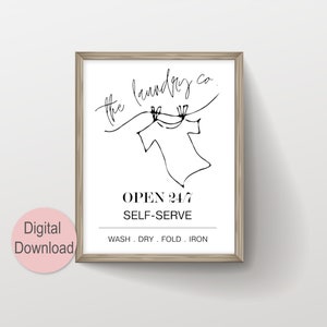 Modern Minimalist The Laundry Co. Typography Art, Clothes Drying on Lines Poster, Laundry Sign Digital Download, Large Printable Wall Art