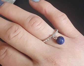 Mystical Lapis Lazuli and Silver Adjustable Ring, For Third Eye Activation, Starseed Jewelry, Silver and Natural Gemstone, Spiritual Gift