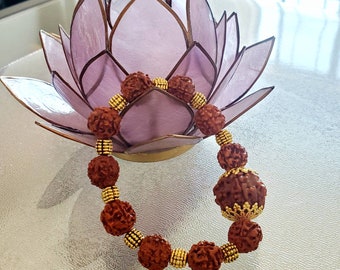 Royal Rudraksha and Gold tone accent bracelet
