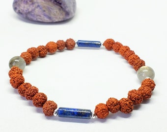 Magical Lapis Lazuli, Rudraksha and Labradorite Bracelet for Third Eye Activation