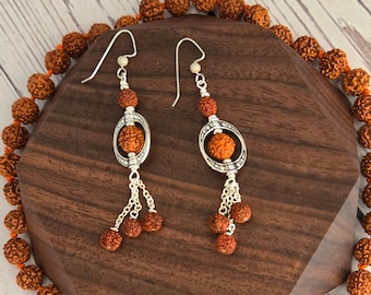 Multi strand Rudraksha long earrings