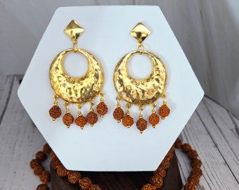 Impressive Rudraksha Golden Hoop Earrings