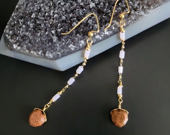 Adorable Rose Quartz and Goldstone Earrings for Romance and Friendship