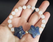 Third Eye Moon Magic Lucky Stars Bracelet made with Sodalite, Rainbow Moonstone Sailor Moon, Mystical Gift, Wicca, Star Jewelry, witchy