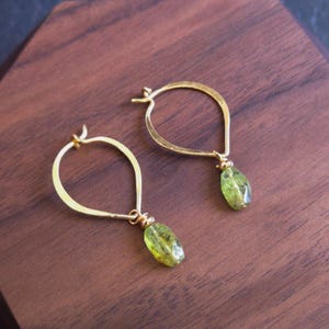 Lucky Green Fairy, Peridot and Golden Hoop Earrings for Love and Connecting to Nature