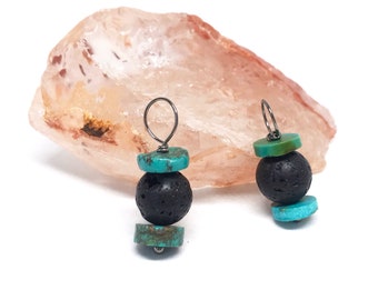 Turquoise and Lava Stone Pendant, Talisman For Communication, Grounding and Opening the Heart Chakra, Gift for Him or Her, Gender Neutral