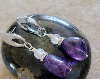 Amethyst and Crackled Quartz Earrings for Spirituality and Healing