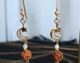 Moonstone and Rudraksha Celestial Earrings