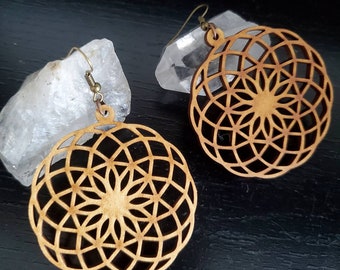 Boucles d’oreilles mandala en bois, Boucles d’oreilles Statement, Boho Chic, Hippie, Gypsy, Marocain