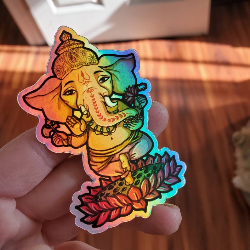 HOLOGRAPHIC Ganesha Sticker, Eternal Blissed Logo, Ganesh decal, Hindu God Sticker, Elephant, Buddha, Yoga, Ganesh Stickies image 2