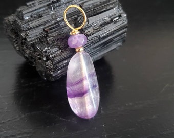 Purple Banded Flourite and Amethyst pendant, for Spirituality and Healing, Anxiety and stress relief, Joy and Harmony