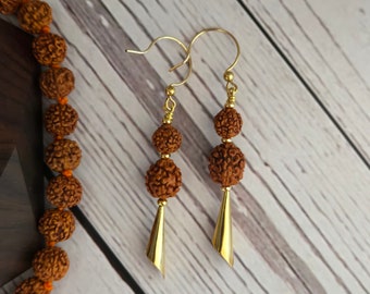 Double Rudraksha and Gold Shakti Earrings