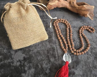 Clear Quartz and Rudraksha Mala Necklace for Healing and Connecting with Shiva