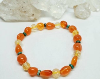 Carnelian, Citrine and Turquoise Bracelet for Joy, wealth and manifesting abundance, gemstone bracelet