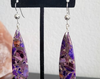 Purple Brecciated Jasper and Silver Earrings