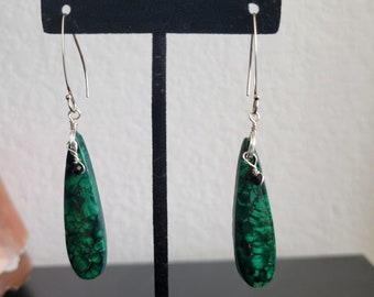 Natural Malachite, Onyx and Silver Earrings for Wealth, Creativity and Living from the Heart