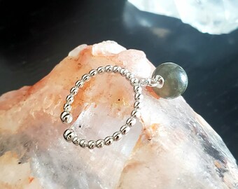 Labradorite and Silver Adjustable Ring for Magic, Manifesting and Psychic Development, Spirituality, Metaphysical Gift, Energy Healing