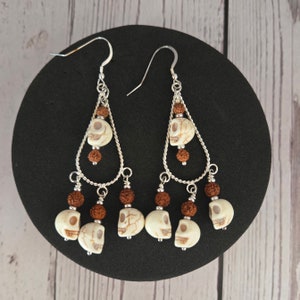 Goddess Kali Skull and Rudraksha Earrings