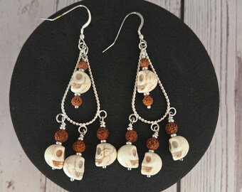 Goddess Kali Skull and Rudraksha Earrings