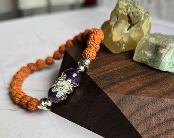 Sahasrara Chakra Bracelet for spirituality and healing, Genuine Rudraksha and Amethyst