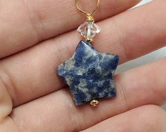 Good Luck Stars, Sodalite and Herkimer Diamond for High Vibrational Energy and Awakening Third Eye Chakra, Starseed Amulet, Celestial Charm