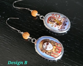 Shiva Shakti Divine Couple Dangle Earrings, Rudraksha, Stainless Steel, Duga, Parvati, For Connecting With Shiva, Kali Earrings