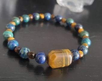 Unique Chrysocolla and Tigers Eye Bracelet for Strength,Courage and Expressing your Truth