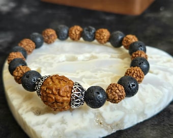 Kalabhairavas Dance Rudraksha and Lava Stone Bracelet
