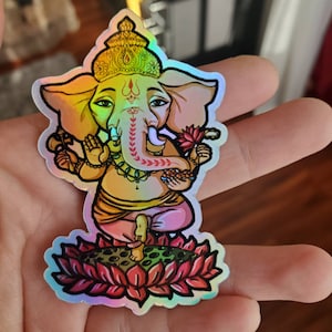 HOLOGRAPHIC Ganesha Sticker, Eternal Blissed Logo, Ganesh decal, Hindu God Sticker, Elephant, Buddha, Yoga, Ganesh Stickies image 1