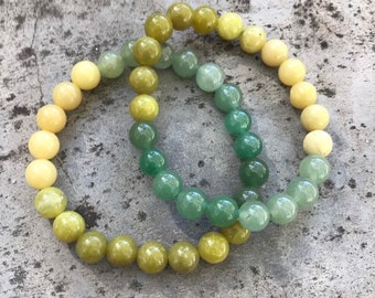 Lucky Green Adventurine and Olive Jasper Bracelet, Spring Jewelry, For Connecting to Nature, Heart Chakra