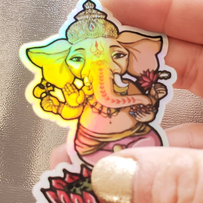 HOLOGRAPHIC Ganesha Sticker, Eternal Blissed Logo, Ganesh decal, Hindu God Sticker, Elephant, Buddha, Yoga, Ganesh Stickies image 6