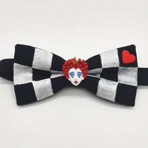 Tim Burton Upcycled Steampunk Clothing Mad Hatter Bow Tie Alice in Wonderland Black and White Line Drawing Print Bow Tie