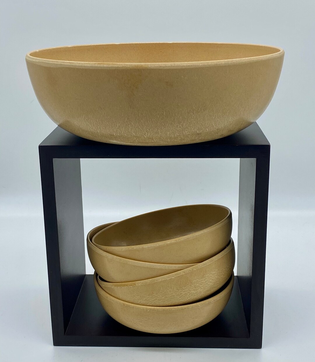 Vintage Ellingers Agatized Wood Salad Bowl Set of 5 1 Etsy