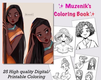 Digital Printable Coloring Book, Disneyinspired, Coloring pages download, Muzenik Art