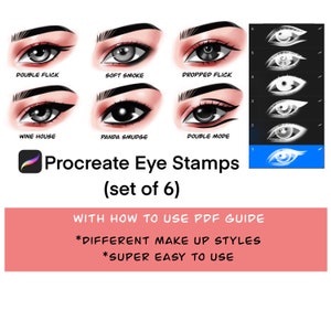 PROCREATE EYE STAMPS With How to Use Guide, Procreate eye brushes, face stamps, Muzenik Art