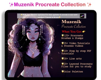 Muzenik Procreate Bundle with Free Lifetime Update, brushes, art tutorials, learn to Procreate