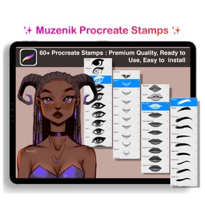 Komplettes Gesichts Procreate Stempel Set: 60 Premium Augen, Nase, Lippen, Augenbrauen Stempel