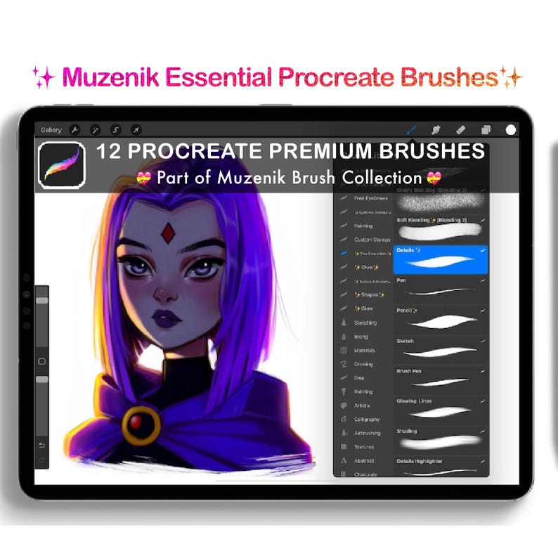 Muzenik Essential Procreate Brushes – 12 pennelli digitali per ritratti e anime immagine 1