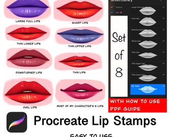 Procreate Lip Stamps: Face Brush Set (Set of 8) (PDF Guide)